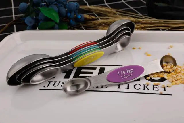 Alt view image 7 of 7 - Magnetic Measuring Spoons Set of 5 Stainless Steel Dual Sided Stackable Teaspoon for Measuring Dry and Liquid Ingredients (Color)