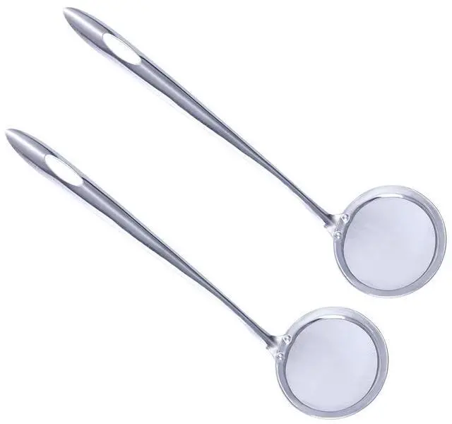 Main image of 2 Pcs 2.9inch Fine Mesh Food Strainer Stainless Steel Skimmer Spoon Hot Pot Fat Strainer with Long Handle for Skimming Grease and Foam,9.64inch Long