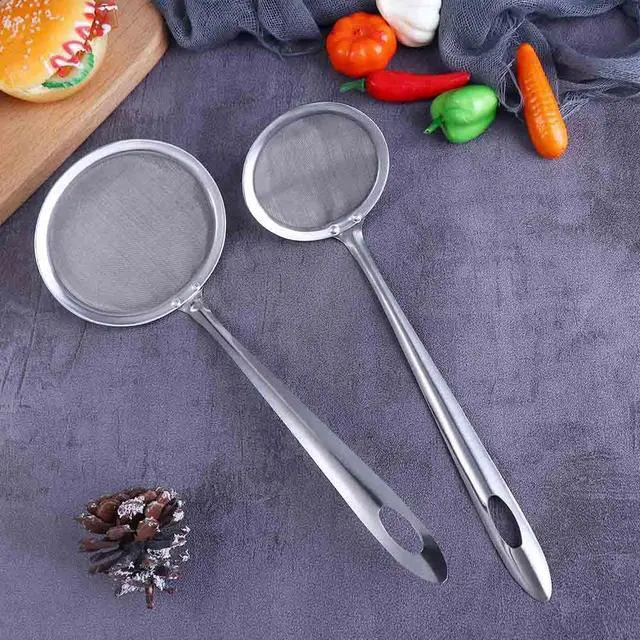 Alt view image 6 of 7 - 2 Pcs 2.9inch Fine Mesh Food Strainer Stainless Steel Skimmer Spoon Hot Pot Fat Strainer with Long Handle for Skimming Grease and Foam,9.64inch Long