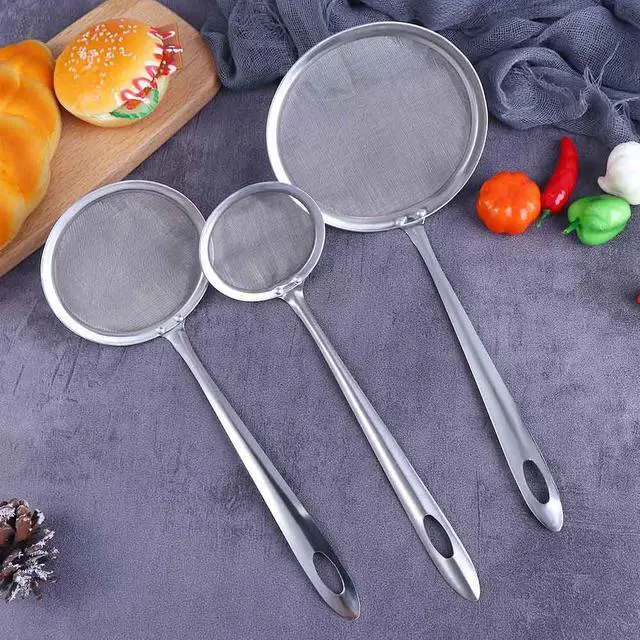 Alt view image 7 of 7 - 2 Pcs 2.9inch Fine Mesh Food Strainer Stainless Steel Skimmer Spoon Hot Pot Fat Strainer with Long Handle for Skimming Grease and Foam,9.64inch Long