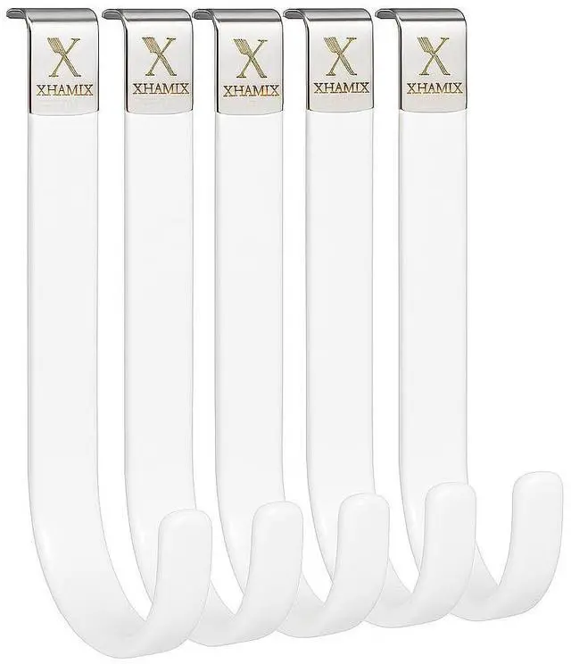 Main image of Over The Door Hooks, 5 Pack Heavy Duty Door Hanger Hooks, Carbon Steel Over Door Hook for Towels, Coats, Bags, Bathroom & Bedroom, No Drill Space Saving Door Hangers, White