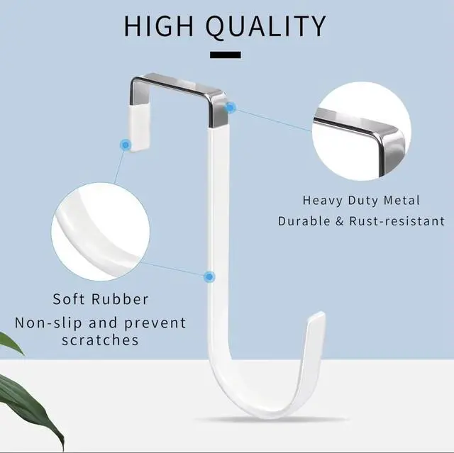 Alt view image 5 of 7 - Over The Door Hooks, 5 Pack Heavy Duty Door Hanger Hooks, Carbon Steel Over Door Hook for Towels, Coats, Bags, Bathroom & Bedroom, No Drill Space Saving Door Hangers, White