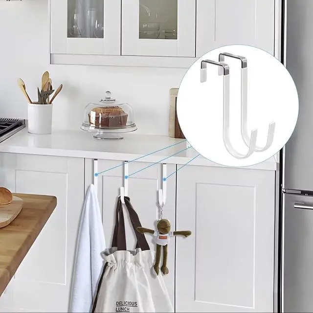 Alt view image 7 of 7 - Over The Door Hooks, 5 Pack Heavy Duty Door Hanger Hooks, Carbon Steel Over Door Hook for Towels, Coats, Bags, Bathroom & Bedroom, No Drill Space Saving Door Hangers, White