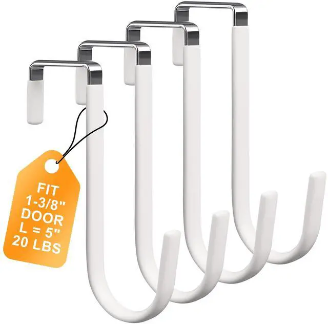 Main image of Over the Door Hooks 4 Pack Rubber Coated Door Hanger for Hanging Clothes, Coats, Towels, Bags No Drill Over the Door Towel Rack, Hooks for Hanging, Dorm Essentials, Closet Organizer