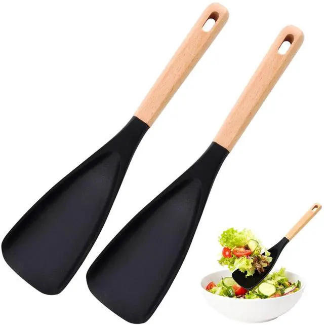 Main image of 2PCS Cedar and Ash Spoonula,Multifunction Spatula Cooking Spoon,Non stick Flat Serving Spoons, Heat Resistant Kitchen Cucharras for Mixing, Stiring, Scooping, Scraping, Bastin (Black)