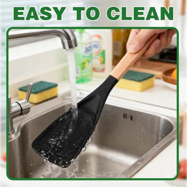 Alt view image 3 of 7 - 2PCS Cedar and Ash Spoonula,Multifunction Spatula Cooking Spoon,Non stick Flat Serving Spoons, Heat Resistant Kitchen Cucharras for Mixing, Stiring, Scooping, Scraping, Bastin (Black)