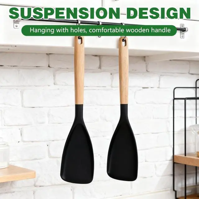 Alt view image 4 of 7 - 2PCS Cedar and Ash Spoonula,Multifunction Spatula Cooking Spoon,Non stick Flat Serving Spoons, Heat Resistant Kitchen Cucharras for Mixing, Stiring, Scooping, Scraping, Bastin (Black)
