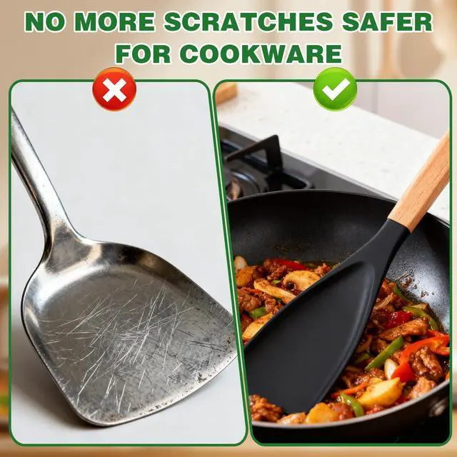 Alt view image 5 of 7 - 2PCS Cedar and Ash Spoonula,Multifunction Spatula Cooking Spoon,Non stick Flat Serving Spoons, Heat Resistant Kitchen Cucharras for Mixing, Stiring, Scooping, Scraping, Bastin (Black)