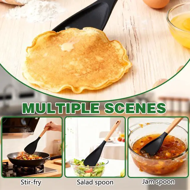 Alt view image 6 of 7 - 2PCS Cedar and Ash Spoonula,Multifunction Spatula Cooking Spoon,Non stick Flat Serving Spoons, Heat Resistant Kitchen Cucharras for Mixing, Stiring, Scooping, Scraping, Bastin (Black)