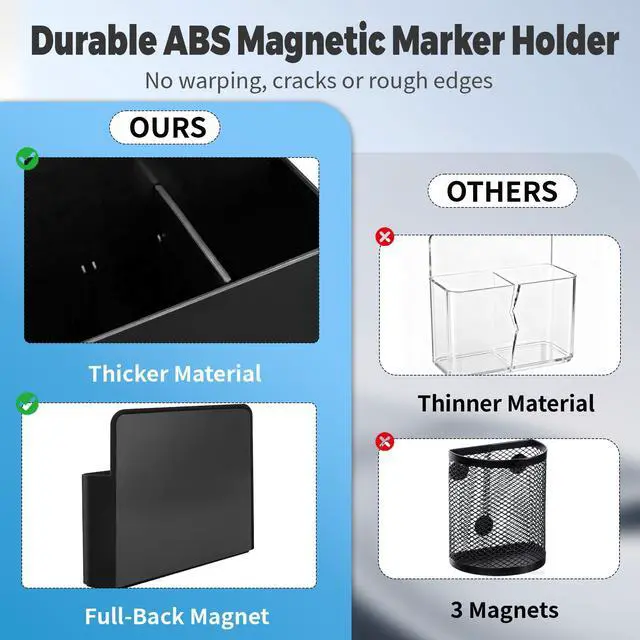 Alt view image 5 of 7 - 2 Pack Magnetic Pen Holder for Refrigerator & Whiteboard, Full-Back Magnet Dry Erase Marker Holder with Adjustable Divider, Magnetic Marker Holder for White Board Office Desk Locker Accessories, Black