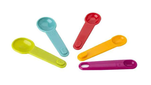 Alt view image 3 of 3 - Measuring Spoons, Assorted Colors, Imperial and Metric Measurements, 5-Piece Set