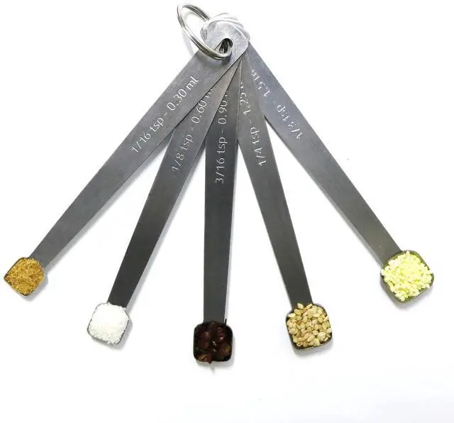 Main image of Mini Square Bowl Measuring Spoons Set, Small Stainless Steel Teaspoon for Cooking and Baking, Suitable for Small Amount of Dry or Liquid Ingredients and Spices (1/3, 1/4, 3/16, 1/8, 1/16 tsp)