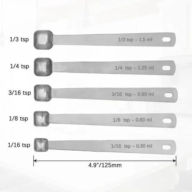 Alt view image 2 of 6 - Mini Square Bowl Measuring Spoons Set, Small Stainless Steel Teaspoon for Cooking and Baking, Suitable for Small Amount of Dry or Liquid Ingredients and Spices (1/3, 1/4, 3/16, 1/8, 1/16 tsp)