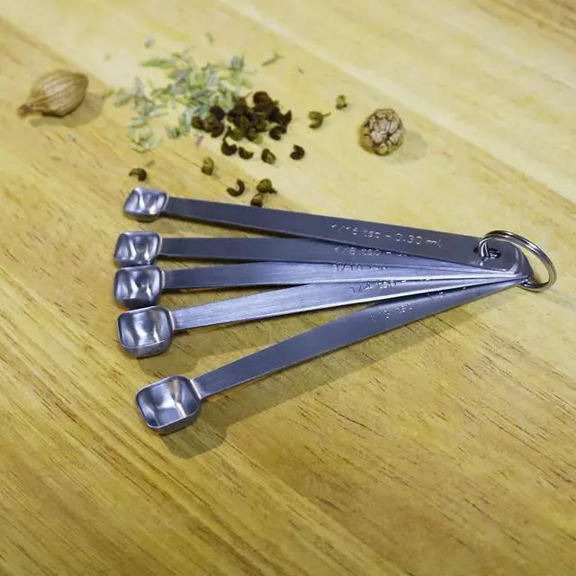 Alt view image 4 of 6 - Mini Square Bowl Measuring Spoons Set, Small Stainless Steel Teaspoon for Cooking and Baking, Suitable for Small Amount of Dry or Liquid Ingredients and Spices (1/3, 1/4, 3/16, 1/8, 1/16 tsp)