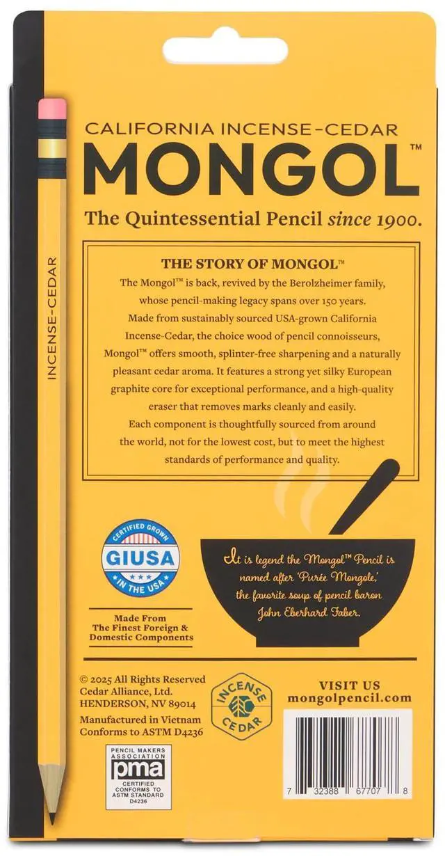 Alt view image 5 of 7 - Classic Incense Cedar #2 Pencil - 12-Pack Pre-sharpened, European Graphite Core, US Grown Cedar, Smudge Free Eraser Nontoxic PMA Certified