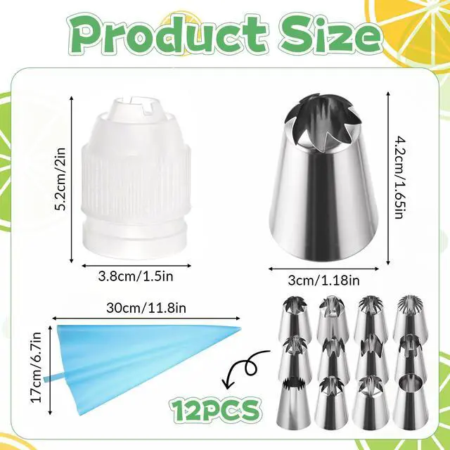 Alt view image 2 of 7 - 14Pcs Large Piping Tips Set, Stainless Steel Icing Nozzles Kit with Reusable Pastry Bag Cake Decorating Tip Set for DIY Pastry Dough, Cookie, Cupcake, Cakes and Baking