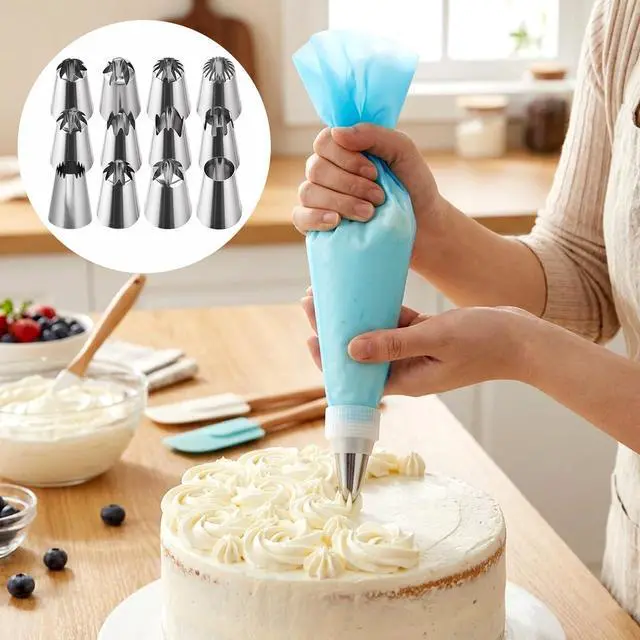 Alt view image 5 of 7 - 14Pcs Large Piping Tips Set, Stainless Steel Icing Nozzles Kit with Reusable Pastry Bag Cake Decorating Tip Set for DIY Pastry Dough, Cookie, Cupcake, Cakes and Baking