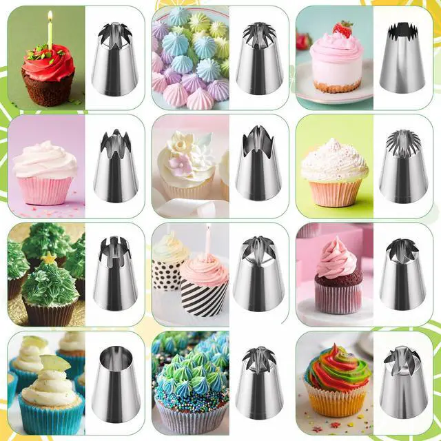 Alt view image 3 of 7 - 14Pcs Large Piping Tips Set, Stainless Steel Icing Nozzles Kit with Reusable Pastry Bag Cake Decorating Tip Set for DIY Pastry Dough, Cookie, Cupcake, Cakes and Baking