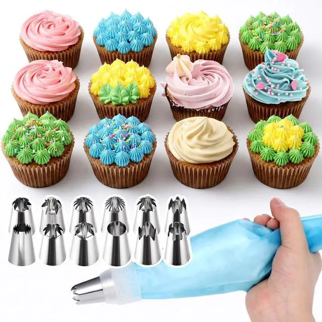 Alt view image 7 of 7 - 14Pcs Large Piping Tips Set, Stainless Steel Icing Nozzles Kit with Reusable Pastry Bag Cake Decorating Tip Set for DIY Pastry Dough, Cookie, Cupcake, Cakes and Baking