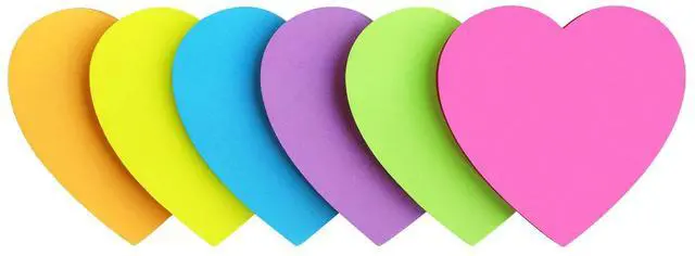 Main image of Heart Shape Sticky Notes 6 Color Bright Colorful Sticky Pad 75 Sheets/Pad Self-Sticky Note Pads