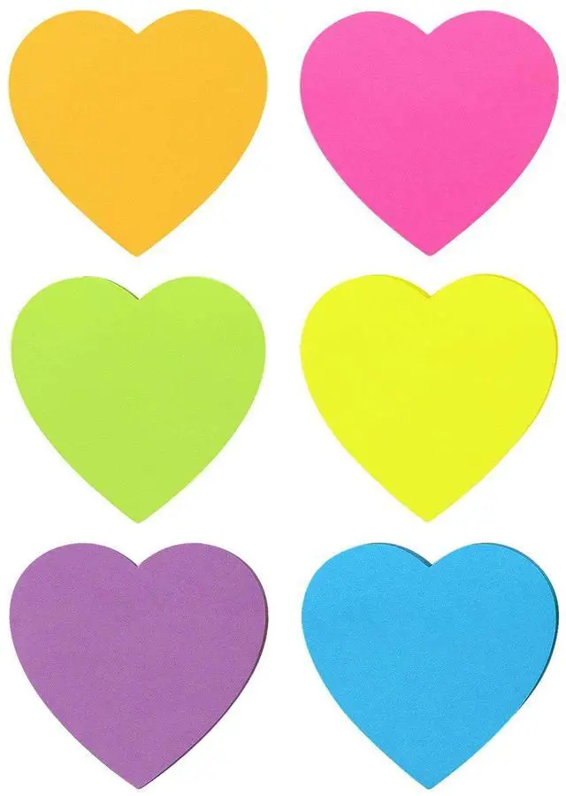 Alt view image 2 of 7 - Heart Shape Sticky Notes 6 Color Bright Colorful Sticky Pad 75 Sheets/Pad Self-Sticky Note Pads