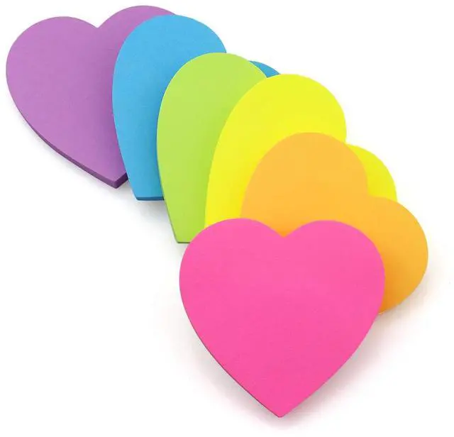 Alt view image 3 of 7 - Heart Shape Sticky Notes 6 Color Bright Colorful Sticky Pad 75 Sheets/Pad Self-Sticky Note Pads