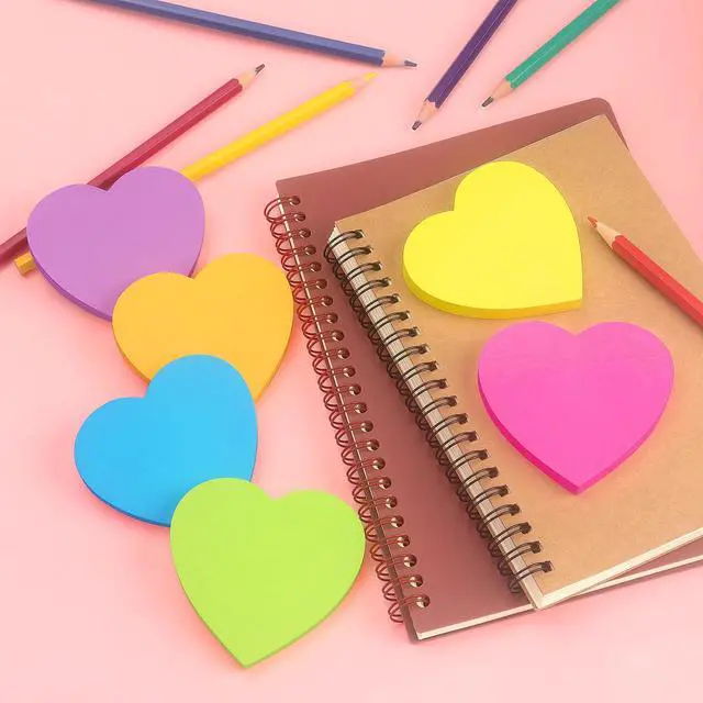 Alt view image 7 of 7 - Heart Shape Sticky Notes 6 Color Bright Colorful Sticky Pad 75 Sheets/Pad Self-Sticky Note Pads