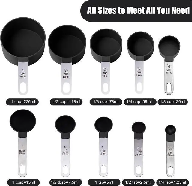 Alt view image 3 of 6 - Measuring Cups and Spoons Set, 10-Piece, black