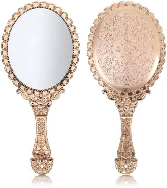 Main image of Vintage Hand Mirror, Portable ABS Vintage Handheld Mirror Rose Gold Embossed Hand Held Mirror Handheld Travel Mirrors for Women Face Makeup Travel Princess Party Favors Gift