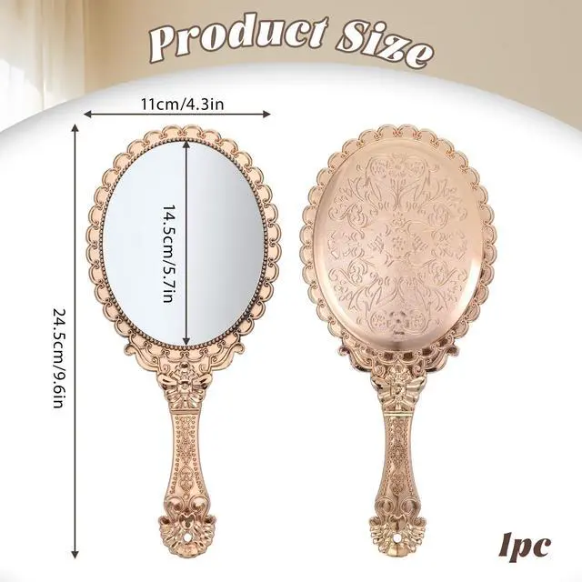 Alt view image 2 of 7 - Vintage Hand Mirror, Portable ABS Vintage Handheld Mirror Rose Gold Embossed Hand Held Mirror Handheld Travel Mirrors for Women Face Makeup Travel Princess Party Favors Gift