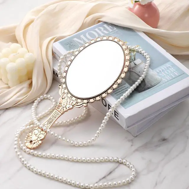 Alt view image 6 of 7 - Vintage Hand Mirror, Portable ABS Vintage Handheld Mirror Rose Gold Embossed Hand Held Mirror Handheld Travel Mirrors for Women Face Makeup Travel Princess Party Favors Gift