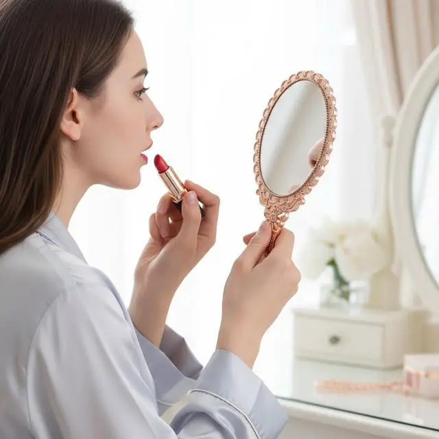 Alt view image 7 of 7 - Vintage Hand Mirror, Portable ABS Vintage Handheld Mirror Rose Gold Embossed Hand Held Mirror Handheld Travel Mirrors for Women Face Makeup Travel Princess Party Favors Gift