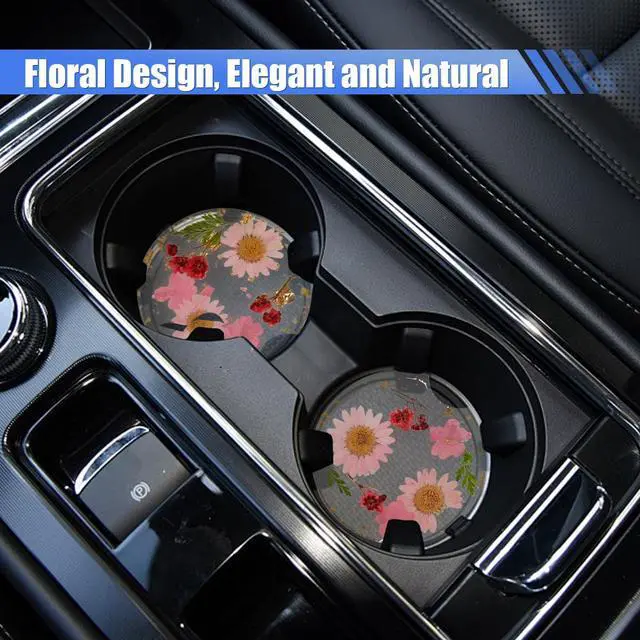 Alt view image 3 of 6 - 2PCS Flower Car Cup Holder Coasters, 2.36 Inch Resin Non-Slip Auto Interior Cupholder Insert Decoration, Cute Natural Floral Drink Coasters Accessories for Women & Men (Pink)