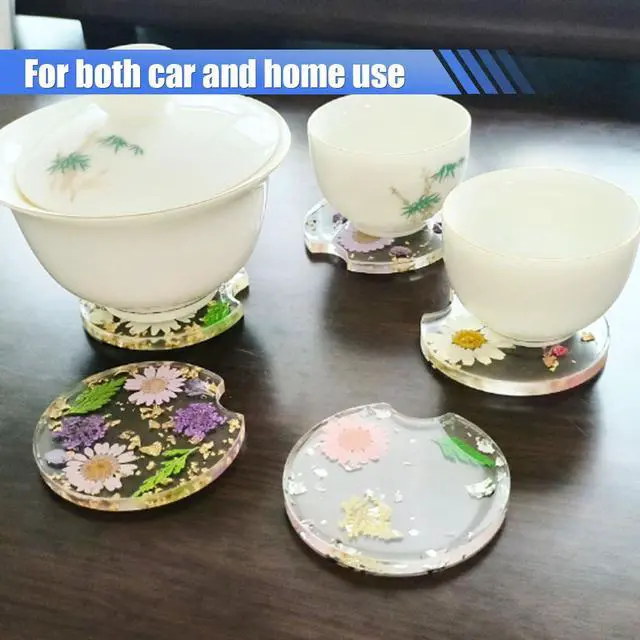 Alt view image 5 of 6 - 2PCS Flower Car Cup Holder Coasters, 2.36 Inch Resin Non-Slip Auto Interior Cupholder Insert Decoration, Cute Natural Floral Drink Coasters Accessories for Women & Men (Pink)