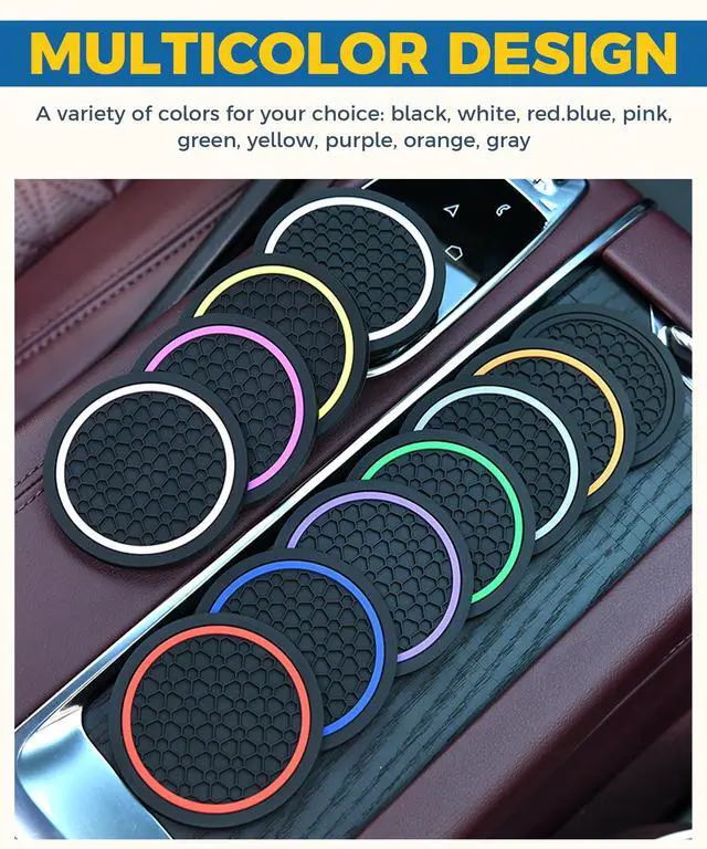 Alt view image 6 of 6 - 4PCS Car Coasters, Car Accessories Interior, 2.75 Inch Non-Slip Cup Holder Coasters for Most Vehicles (Black&Pink)