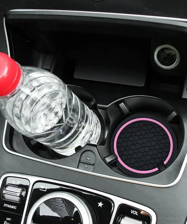 Alt view image 5 of 6 - 4PCS Car Coasters, Car Accessories Interior, 2.75 Inch Non-Slip Cup Holder Coasters for Most Vehicles (Black&Pink)