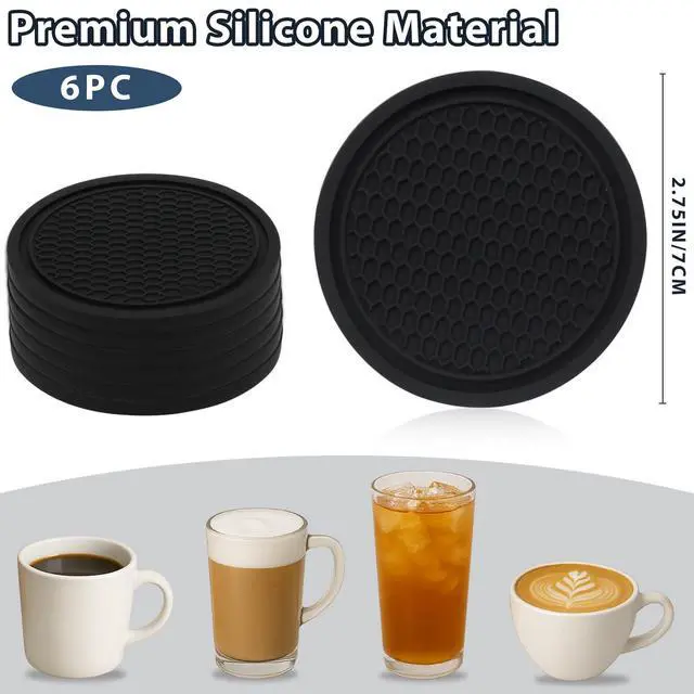Alt view image 6 of 7 - Car Cup Coaster 6PCS Universal Silicone Non-Slip Drink Holder Inserts for Car Interior Decorative Anti-Spill Coaster Set for Auto, Home, Office Use