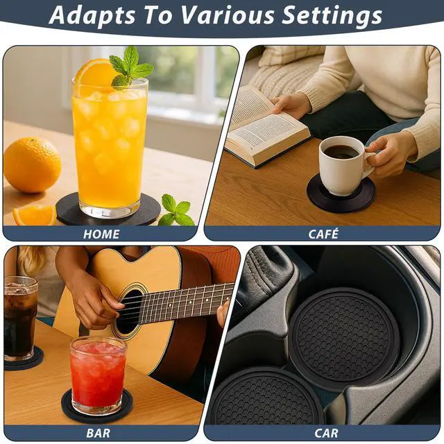 Alt view image 3 of 7 - Car Cup Coaster 6PCS Universal Silicone Non-Slip Drink Holder Inserts for Car Interior Decorative Anti-Spill Coaster Set for Auto, Home, Office Use