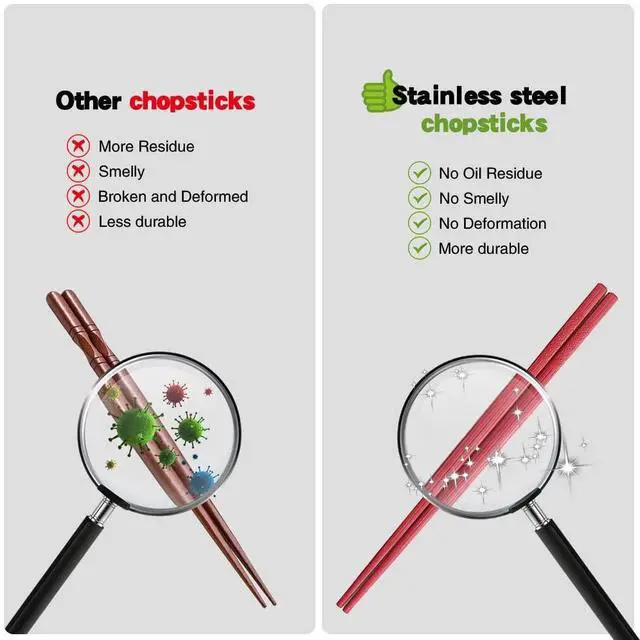 Alt view image 4 of 7 - Chopsticks, 5 Pairs Fiberglass Chopsticks - Reusable Multicolor,Dishwasher Safe, Non-Slip,Japanese style-9.5 Inch
