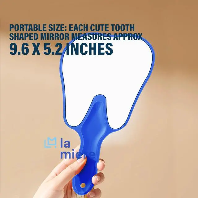 Alt view image 2 of 4 - Tooth Shaped Mirror - Handheld Dental Mirror with Handle, Lightweight and Smooth, Blue