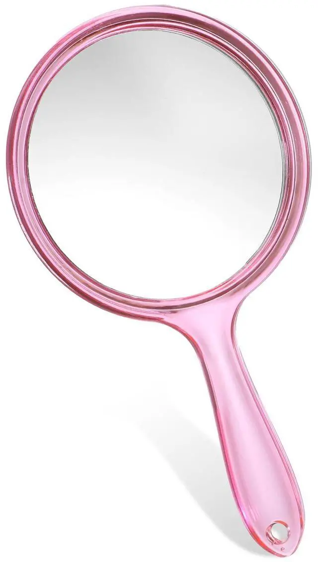 Main image of Hand Mirror with Handle, Double-Sided 1X/5X Handheld Magnifying Makeup Mirror for Women Travel Vanity & Salon Face Grooming, Large 8.2"x4.1" - Pink