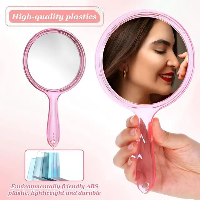 Alt view image 3 of 7 - Hand Mirror with Handle, Double-Sided 1X/5X Handheld Magnifying Makeup Mirror for Women Travel Vanity & Salon Face Grooming, Large 8.2"x4.1" - Pink