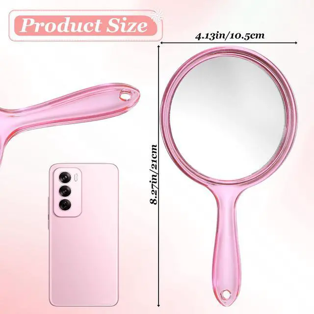 Alt view image 4 of 7 - Hand Mirror with Handle, Double-Sided 1X/5X Handheld Magnifying Makeup Mirror for Women Travel Vanity & Salon Face Grooming, Large 8.2"x4.1" - Pink