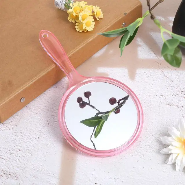 Alt view image 6 of 7 - Hand Mirror with Handle, Double-Sided 1X/5X Handheld Magnifying Makeup Mirror for Women Travel Vanity & Salon Face Grooming, Large 8.2"x4.1" - Pink