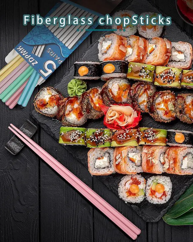 Alt view image 3 of 6 - Fiberglass Chopsticks, 5 Pairs Reusable Chopsticks Dishwasher Safe, Japanese Chinese korean Chop sticks Set, Plastic Chop sticks Reusable for Beginners Adults, 9.5 inch Non-Slip Chop sticks