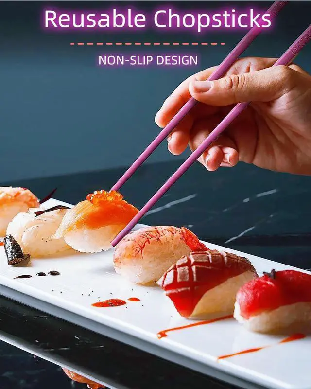 Alt view image 4 of 6 - Fiberglass Chopsticks, 5 Pairs Reusable Chopsticks Dishwasher Safe, Japanese Chinese korean Chop sticks Set, Plastic Chop sticks Reusable for Beginners Adults, 9.5 inch Non-Slip Chop sticks