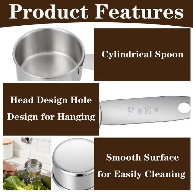 Alt view image 3 of 7 - 4 Pcs Stainless Steel Measuring Cup, 1, 1/2, 1/3, 1/4 Cup - 250, 125, 80, 60ml Metal Measuring Cups Scoop, Comfortable Hand Feeling Measurings Scoops for Coffee Cooking Baking Kitchen, Dishwasher Safe