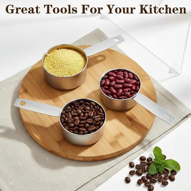 Alt view image 4 of 7 - 4 Pcs Stainless Steel Measuring Cup, 1, 1/2, 1/3, 1/4 Cup - 250, 125, 80, 60ml Metal Measuring Cups Scoop, Comfortable Hand Feeling Measurings Scoops for Coffee Cooking Baking Kitchen, Dishwasher Safe