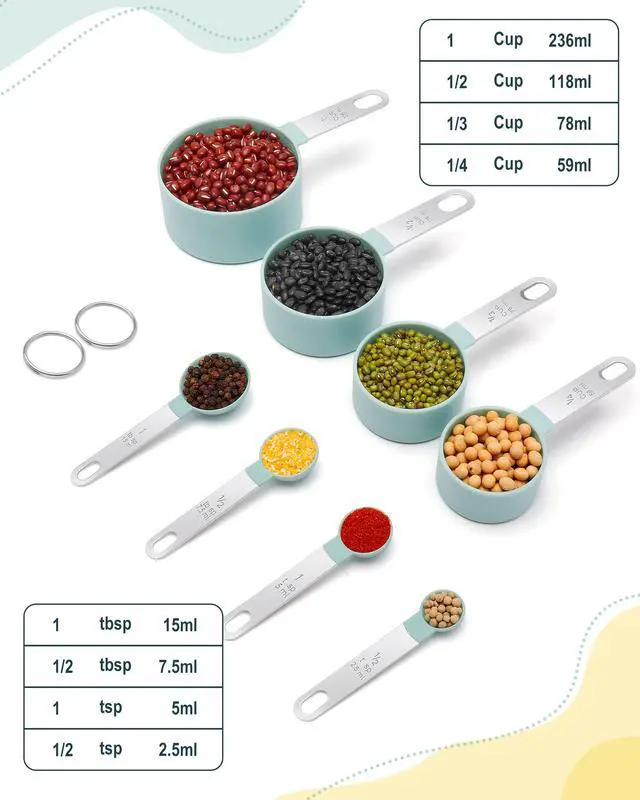 Alt view image 2 of 7 - Measuring Cups and Spoons Set of 8 Pieces, nesting measuring cups for Measuring Dry or Liquid Ingredients, Stainless Steel Handle, Kitchen Gadgets for Cooking & Baking