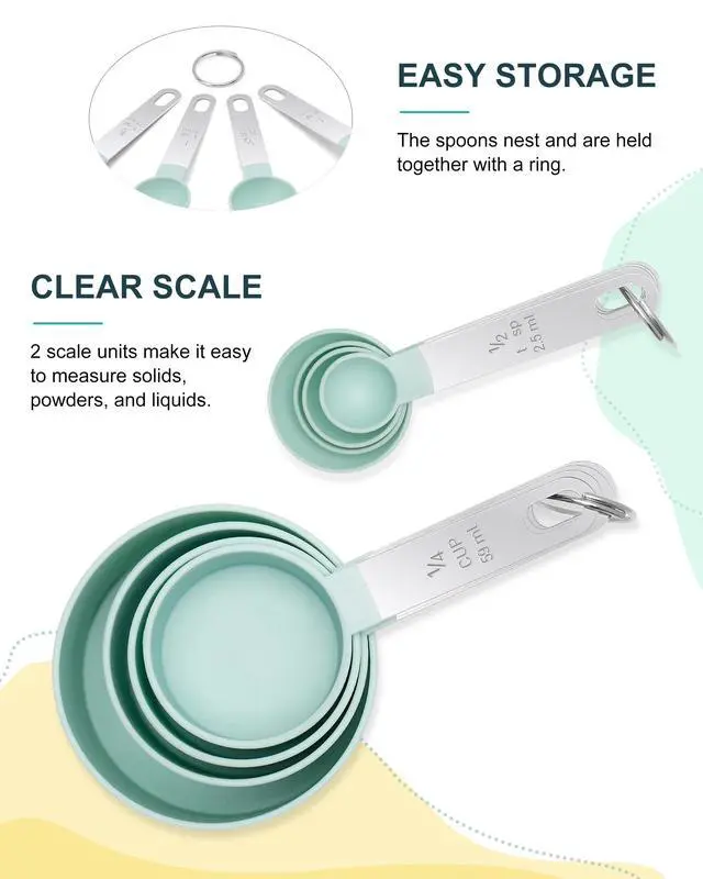 Alt view image 5 of 7 - Measuring Cups and Spoons Set of 8 Pieces, nesting measuring cups for Measuring Dry or Liquid Ingredients, Stainless Steel Handle, Kitchen Gadgets for Cooking & Baking